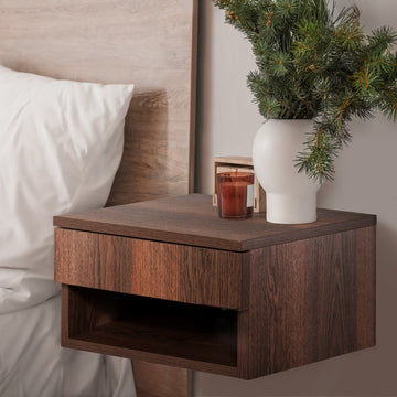 Ettore 15.71" Mid-Century Modern Floating Wall Mounted Nightstand with Soft-Close Drawer and Cable Hole - JONATHAN Y